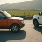 Dos coches que están esperando pasar la inspección técnica de Vehículos conocida como ITV