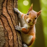 Imagen de una ardilla que está subiendo por el tronco de un árbol