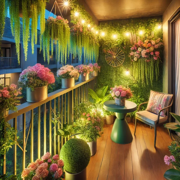 Balcones decorados con plantas artificiales