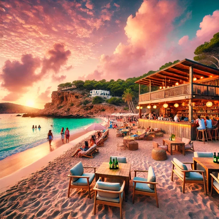imagen de una playa en Ibiza al atardecer